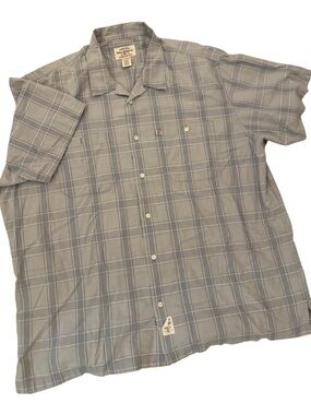 VTG Polo Ralph Lauren Gray Blue Plaid Short-Sleeve Casual Button Down Shirt XL